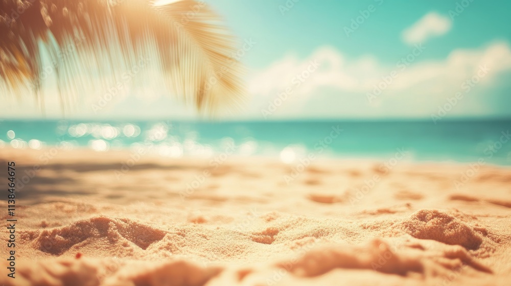 Aufkleber soft blurred summer beach background with gentle waves and warm sunlight for design and creative pro