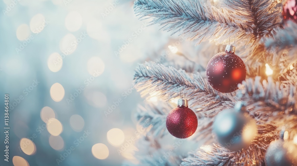 Aufkleber christmas tree branches with ornaments and abstract bokeh lighting creating a festive atmosphere for