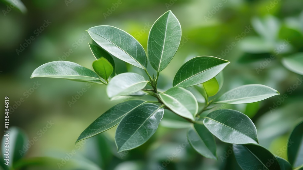 Aufkleber blurred green leaves of a tree in a natural garden setting with selective focus creating a serene an