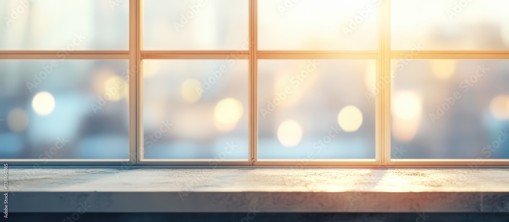 Poster serene blurred window view with soft light hues creating a calming atmosphere for home interior or d