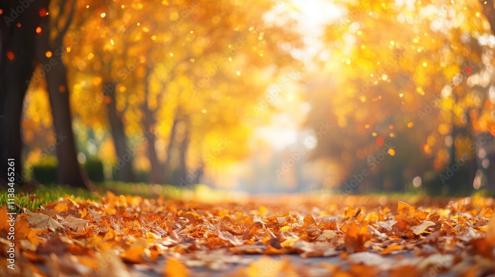 Poster autumn foliage bokeh background with blurred trees and vibrant leaves creating a warm atmospheric se