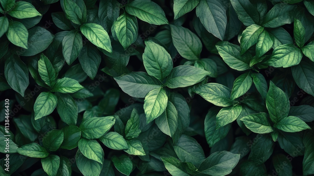 Poster lush green leaves creating a serene abstract background showcasing nature's textures and tones in a 