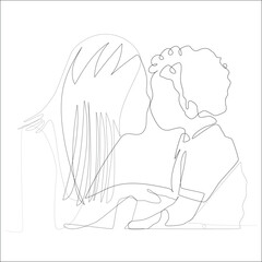 One continuous line drawing young mother talking with her son about goal and purpose of life at home, family life, Modern continuous line graphic draw design.
