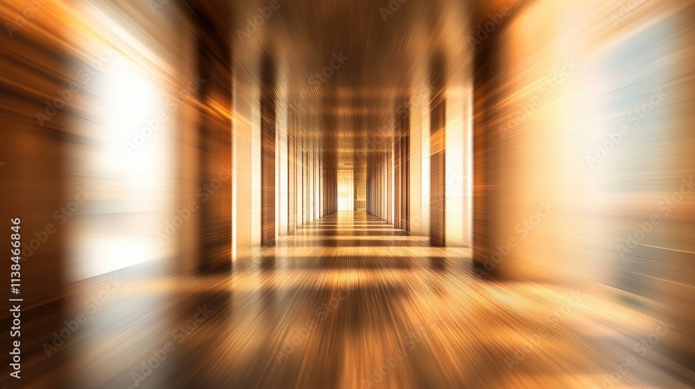 Poster abstract blurred corridor in a shopping mall with warm lighting and smooth lines creating a sense of