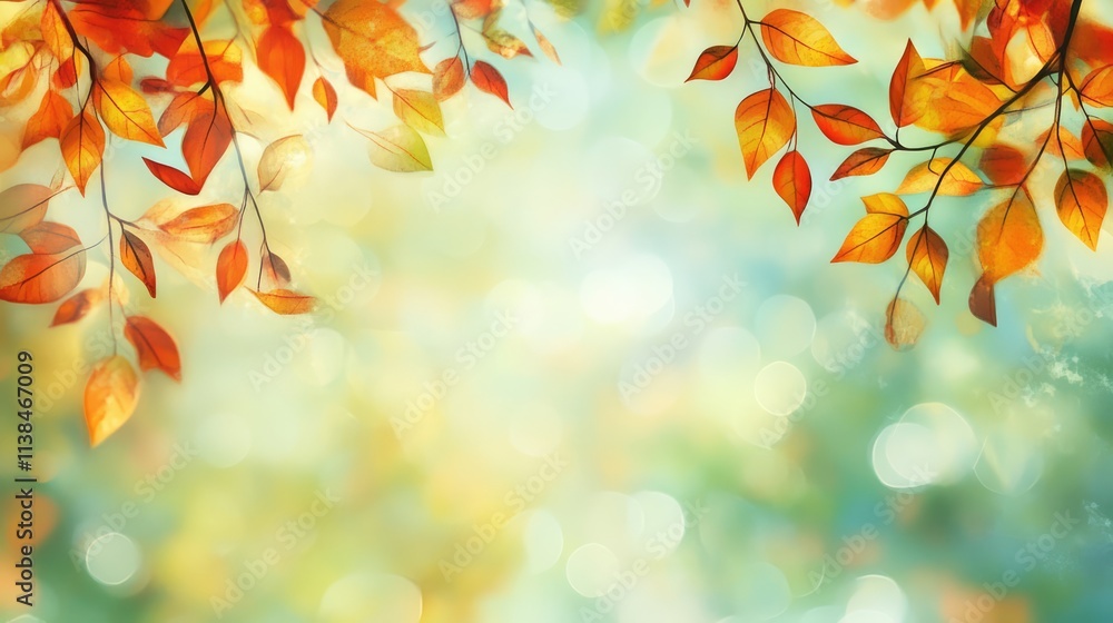 Poster autumn leaves with bokeh background creating a warm and serene nature scene for seasonal and tranqui