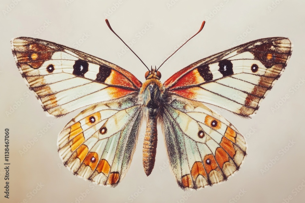 Poster Close-up of a butterfly on a white surface, great for use in design and photography projects