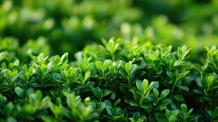 Lush green shrubbery background with blurred effect creating a serene natural atmosphere ideal for design or nature themes.