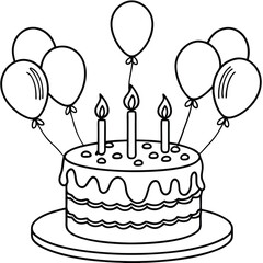  Birthday cake and balloons outline  for coloring book