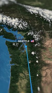 Dynamic 3D animated map showcasing a flight route from San Francisco to Seattle. Perfect for travel videos, tourism content, and corporate presentations.