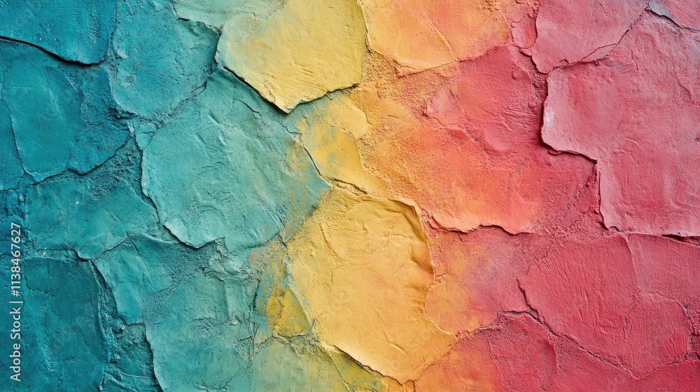 Poster vibrant textured wall surface with a gradient of blue, yellow, and red colors showcasing artistic ab