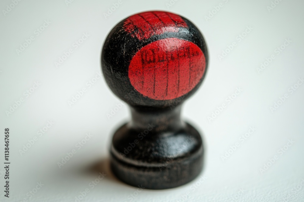 Poster a detailed view of a mechanical or decorative knob with a bold red and black design
