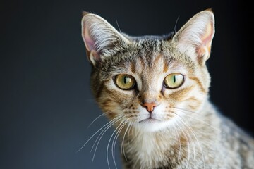 Fototapeta premium A portrait of a domestic cat featuring bright green eyes