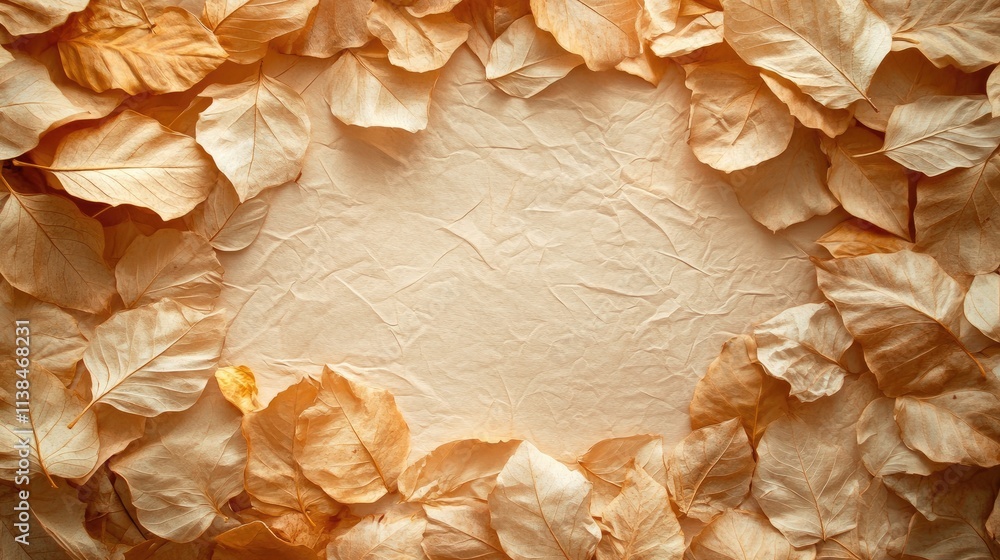 Poster dry leaves creating a soft light frame for abstract backgrounds with a vintage feel in warm tones an