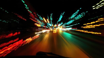 Dynamic night traffic light trails with vibrant colors creating a sense of speed and motion on a...