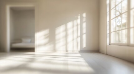 Obraz premium softly blurred serene interior with sunlight streaming through the window creating peaceful atmosphere in minimalistic design room
