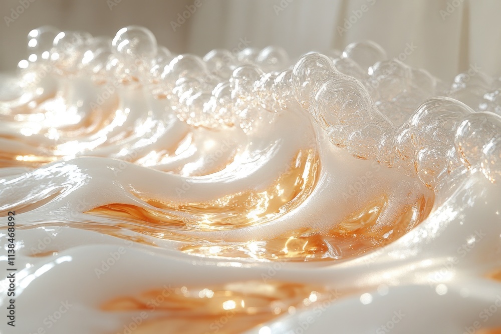 Poster a close-up shot of a wave formed by soap bubbles, great for use in illustrations or designs where a 