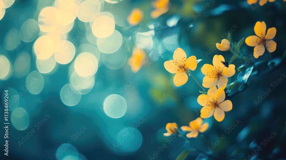 Aufkleber blurred floral background with yellow flowers and bokeh effect creating a serene and vibrant atmosph