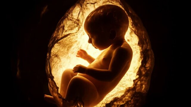 Human embryo inside a pregnant woman's womb. Baby is resting inside the womb. Little human baby inside mother womb. Small embryo in uterus.