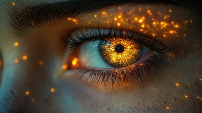 A detailed view of an eye with glitter applied, perfect for beauty or festive themed content