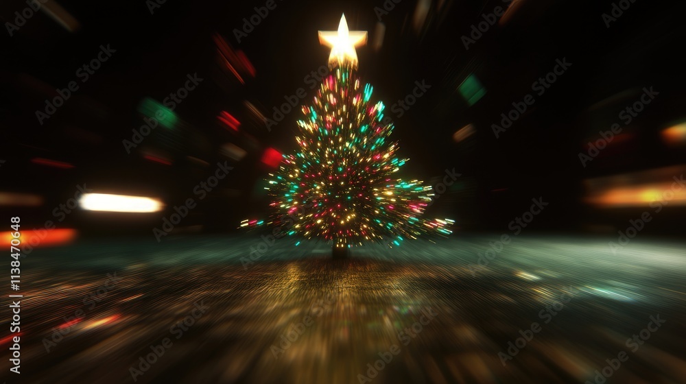 Poster decorative christmas tree with colorful lights and a star creating a festive blurred background for 