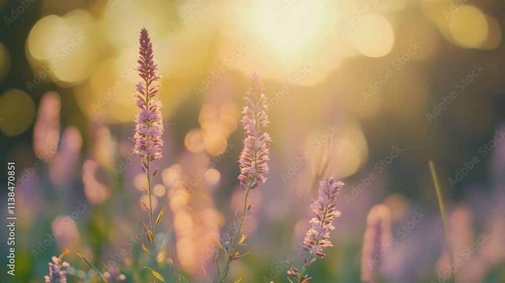 Poster soft focus floral background with bokeh effects from sunlight creating a dreamy, serene atmosphere i