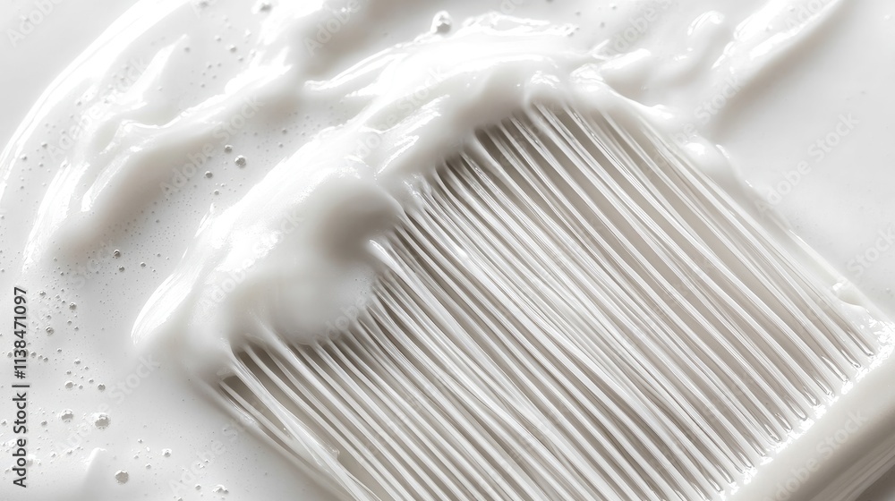 Poster blurred image of a comb submerged in creamy milk expression, showcasing the textures and fluidity of