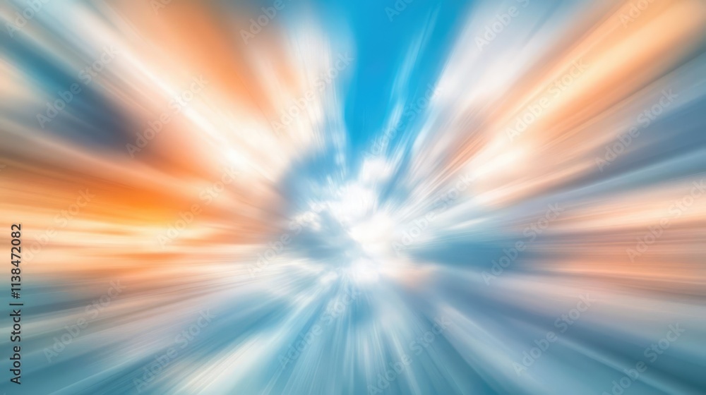 Poster dynamic sky with vibrant clouds and light burst effect creating a sense of motion and tranquility in