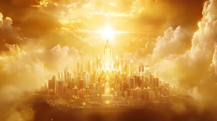 The holy city of new jerusalem a revelation of gold. concept religious symbolism, spiritual significance, heavenly city, golden revelation. Heavenly. Illustration