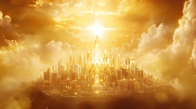 The holy city of new jerusalem a revelation of gold. concept religious symbolism, spiritual significance, heavenly city, golden revelation. Heavenly. Illustration