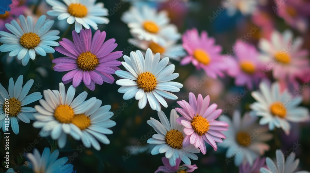 Poster multicolored floral background with blurred daisies creating a beautiful and soft texture for artist