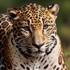 Obraz premium Close-up portrait of a leopard with striking spots and intense eyes, showcasing its wild beauty and fierce nature in the jungle
