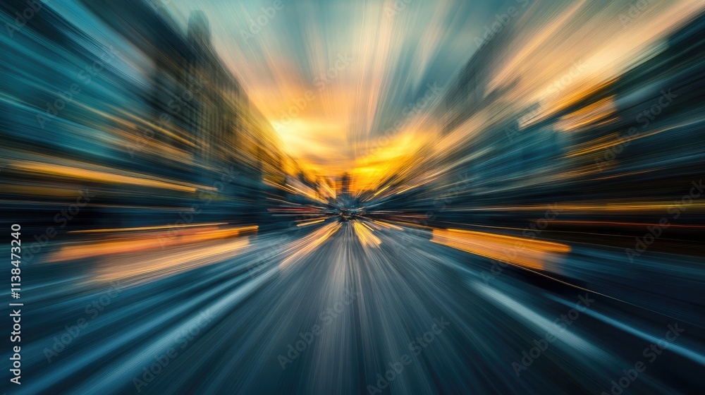 Poster dynamic motion blur of vibrant sunset sky with clouds creating a surreal and artistic backdrop for c