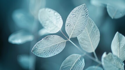 Delicate leaves illuminated with soft blue lighting
