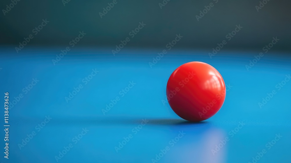 Poster red ball on a vibrant blue table surface with a soft blur effect creating a serene and minimalist ae