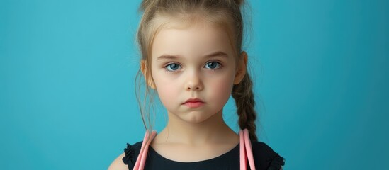 Young girl with shopping bags displaying a range of facial expressions against a vibrant blue backdrop showcasing her personality and style.