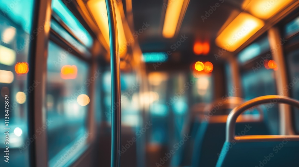Poster abstract blurred background of a modern transit interior with soft lighting and empty seats conveyin