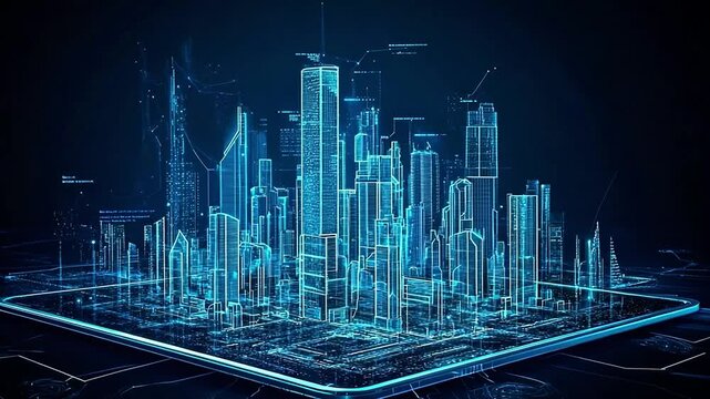 A futuristic smart digital city concept. Business concept for smart cities and technology