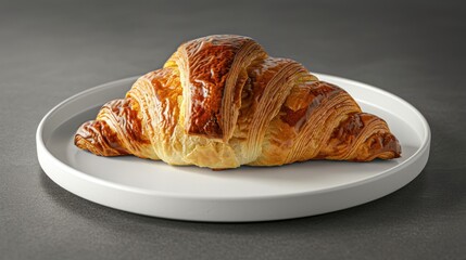 Golden-brown croissant on a white plate.