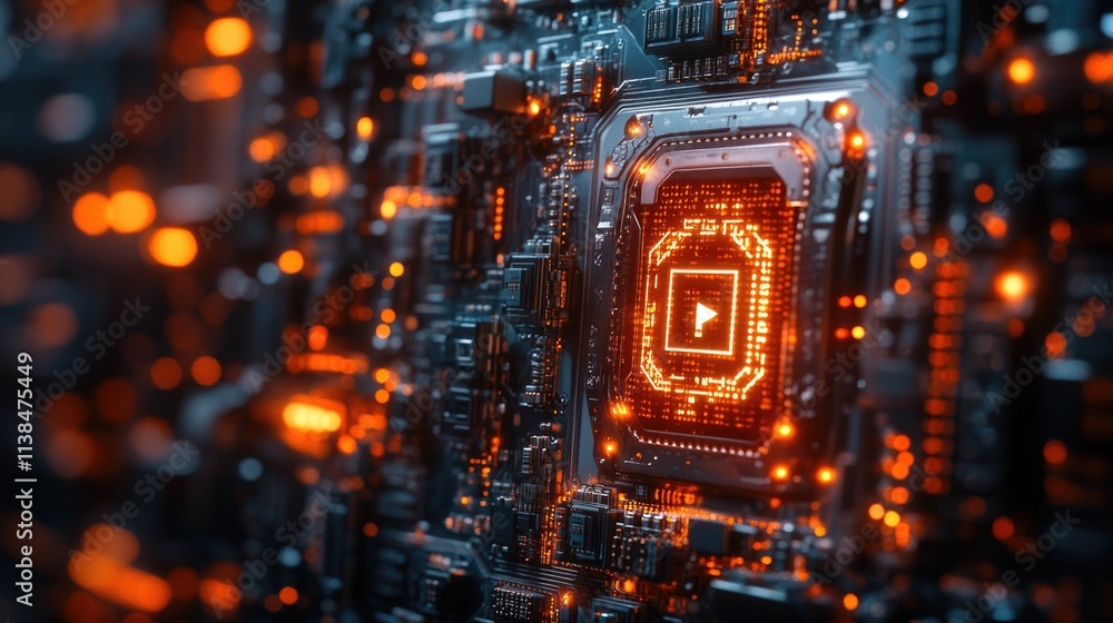Poster a close-up of a circuit board featuring a clock component