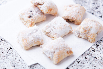 Stollen Bites on bright background. Soft focus. Close up.