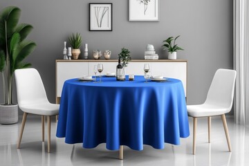 Blue Round Tablecloth on Modern Dining Table