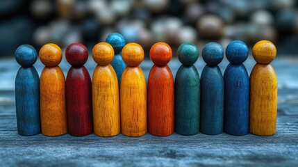A group of wooden people standing next to each other, suitable for decorative or thematic use