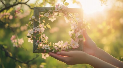 Fototapeta premium A Beautiful Floral Frame with Sunlight Filtering Through Blossoms