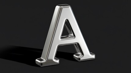A bold 3D letter "A" in shiny silver, casting soft shadows on a solid black background.