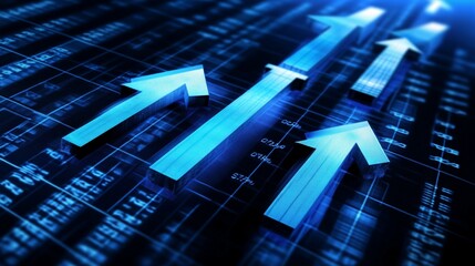 Blue Arrows Rising Over Financial Data Chart