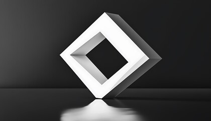 A bold white 3D logo mockup, with high contrast lighting creating dramatic shadows and reflections.