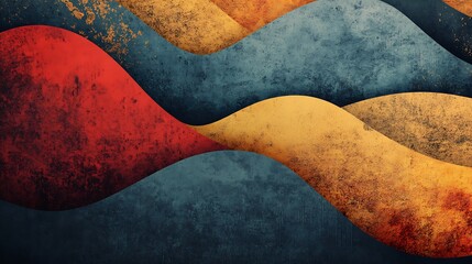 Obraz premium Abstract Wavy Landscape Red Orange Blue Hues