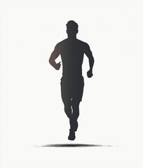 Silhouette of a man jogging, front view, isolated on white background.