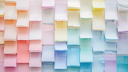 Colorful Wall of Sticky Notes in Pastel Shades Creating a Vibrant and Organized Background for Creative and Office Spaces