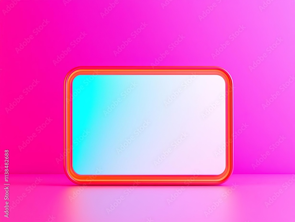 Poster a vibrant rectangular frame against a colorful gradient background for creative use.